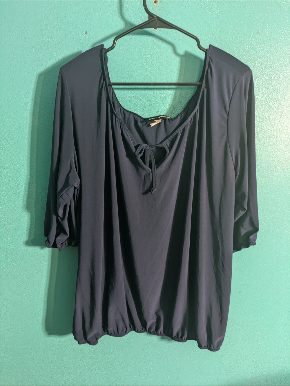 Star Vixen Navy Scoop Neck Tie-Front Blouse